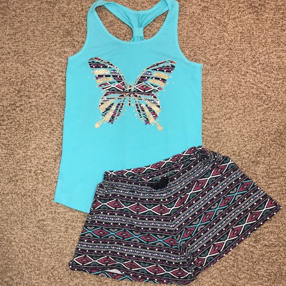 NWT JUSTICE Girls 12 Tie Dye Glitter Logo Tank /& Unicorn Print Shorts Outfit